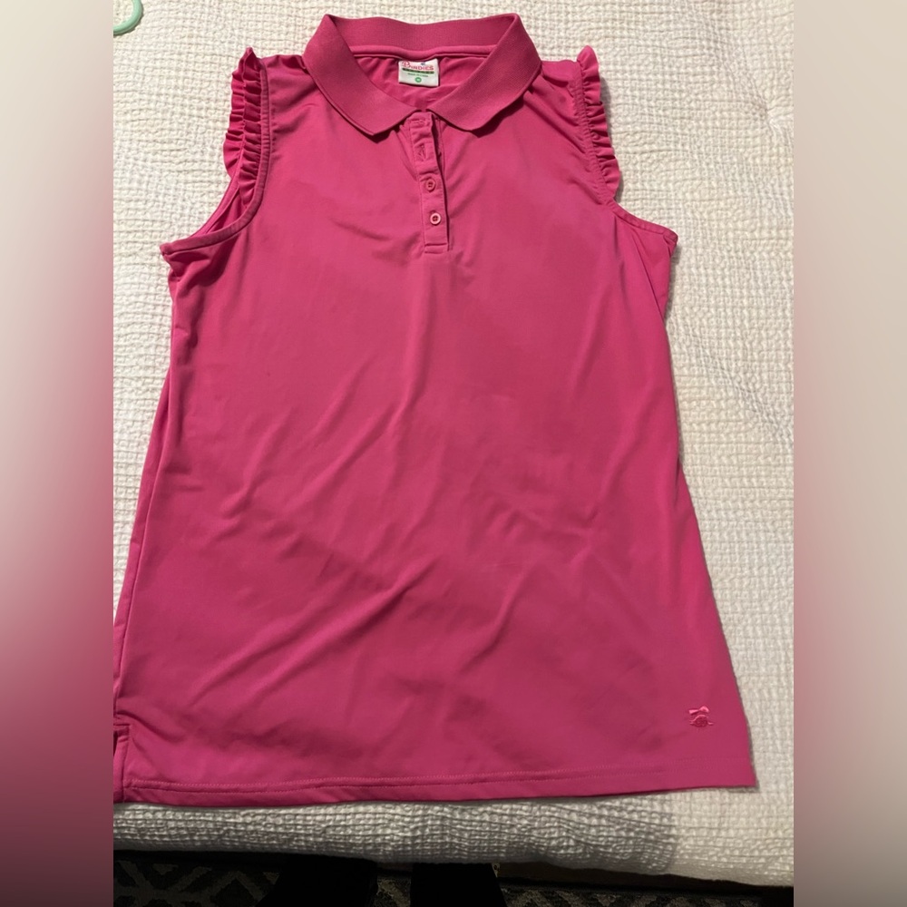 Birdies Fuchsia Sleeveless Ruffle Polo Top